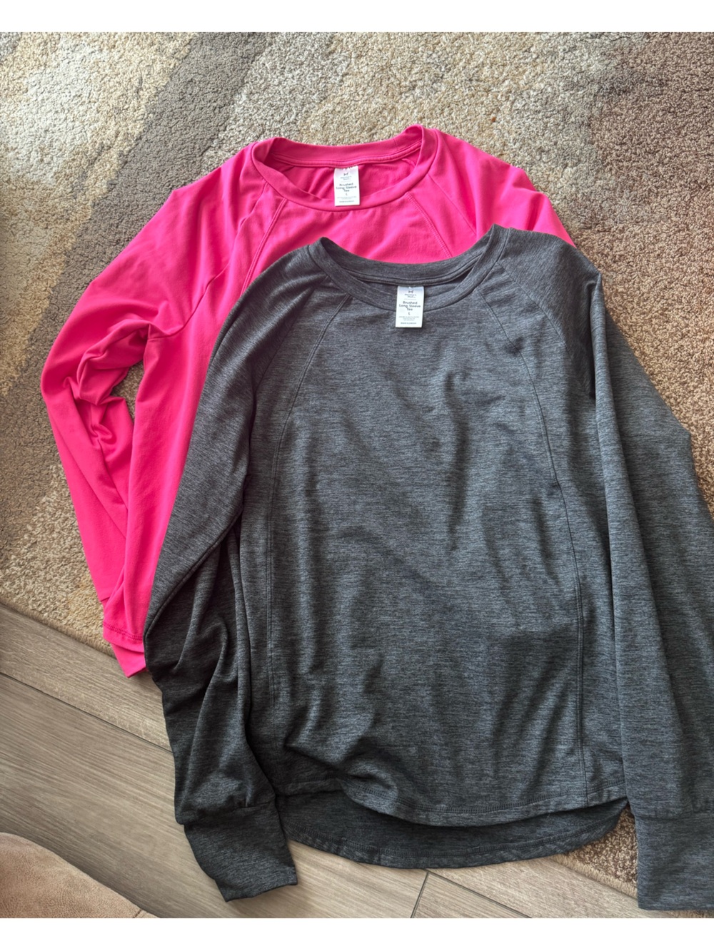 Members Mark Brushed Long Sleeve Tee - Gray & Hot Pink